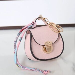 Sanddle bag-pink PVC flip coin purse pendant keychain
